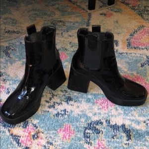 Black FauxCroc heeled boots